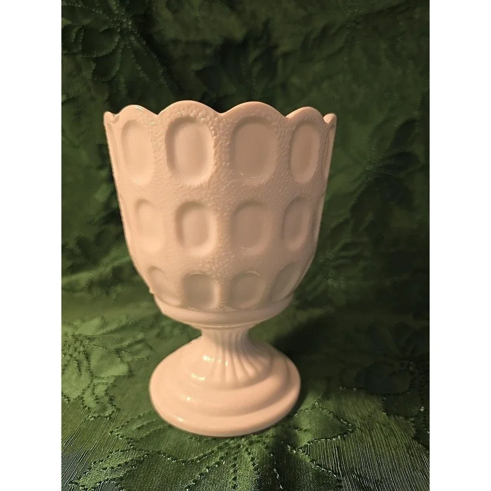 Vintage EO Brody Thumbprint White Milk Glass Vase USA Made 6